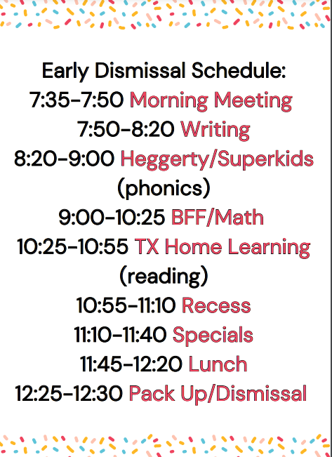 Early Dismissal Schedule